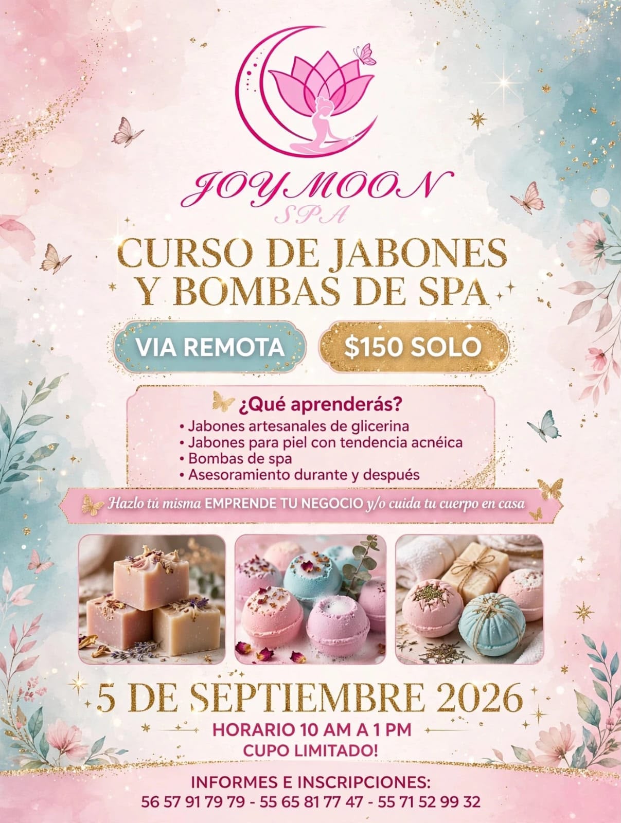 Curso de jabones y bombas de spa de JOYMOON SPA, vía remota, 5 de septiembre de 2026